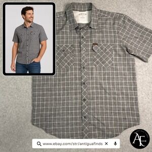 Orvis Mens Grey Plaid Short Sleeve Button Down Shirt Large Mesh Back Outdoor